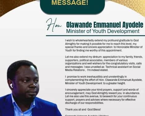 Appointment: Hakeem Ayodele Appreciates Youth Minister, Olawande, Promises total dedication| TheCity